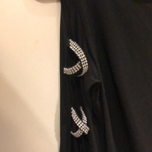 MSK evening glam top, cold shoulder style. 3 diamond sparkle”X”-shaped details. - Picture 3 of 7